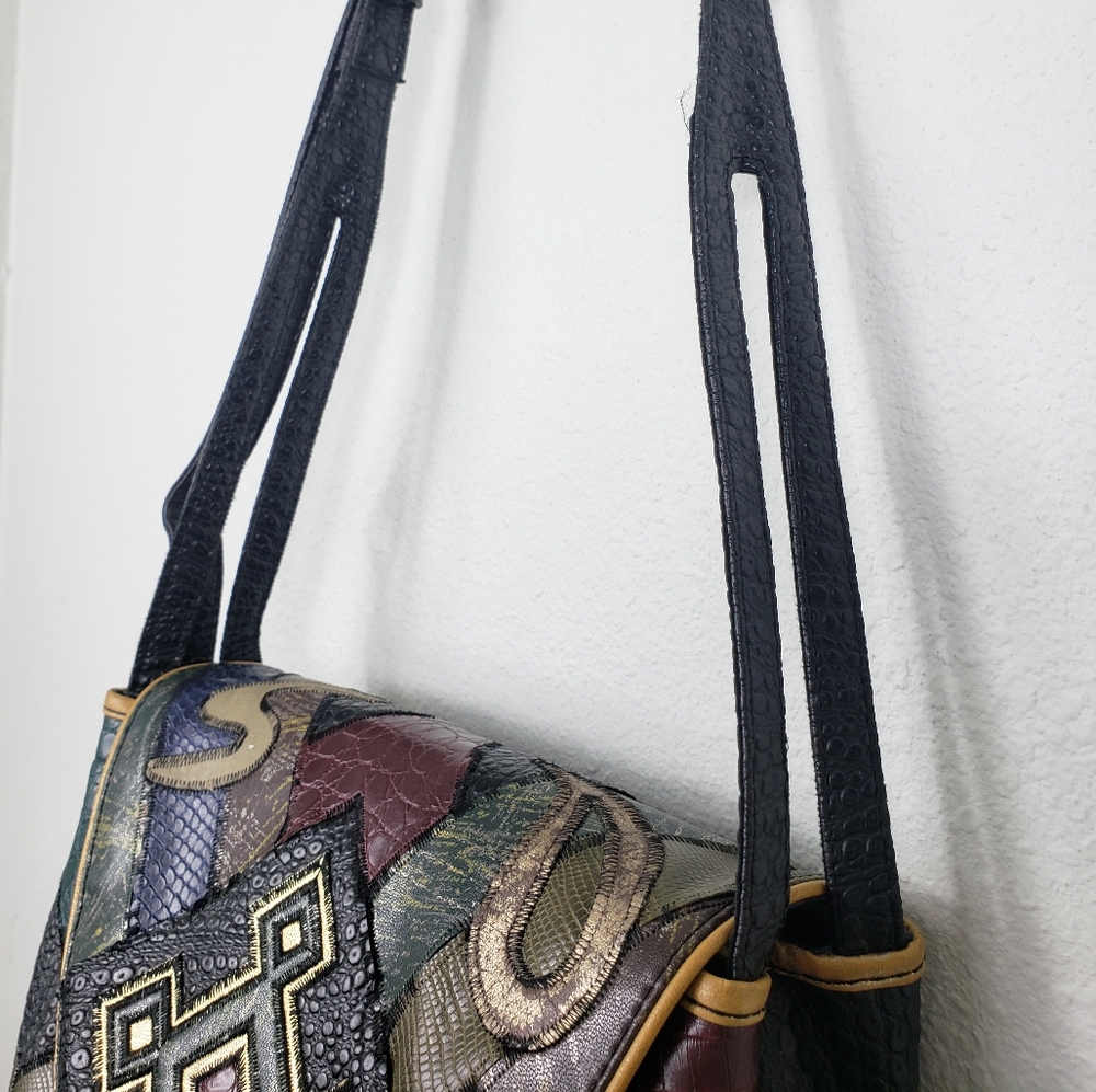 Vintage NAS Patchwork Faux Leathear Shoulder Crossbody Bag Made in Korea - Picture 4 of 7